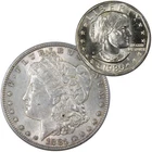 1881 Morgan Dollar AU About Uncirculated with 1980 S SBA$ BU Uncirculated
