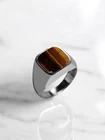 Mens Tiger Eye Ring Solid 925 Silver Vintage Gold Signet Gemstone Ring Gift