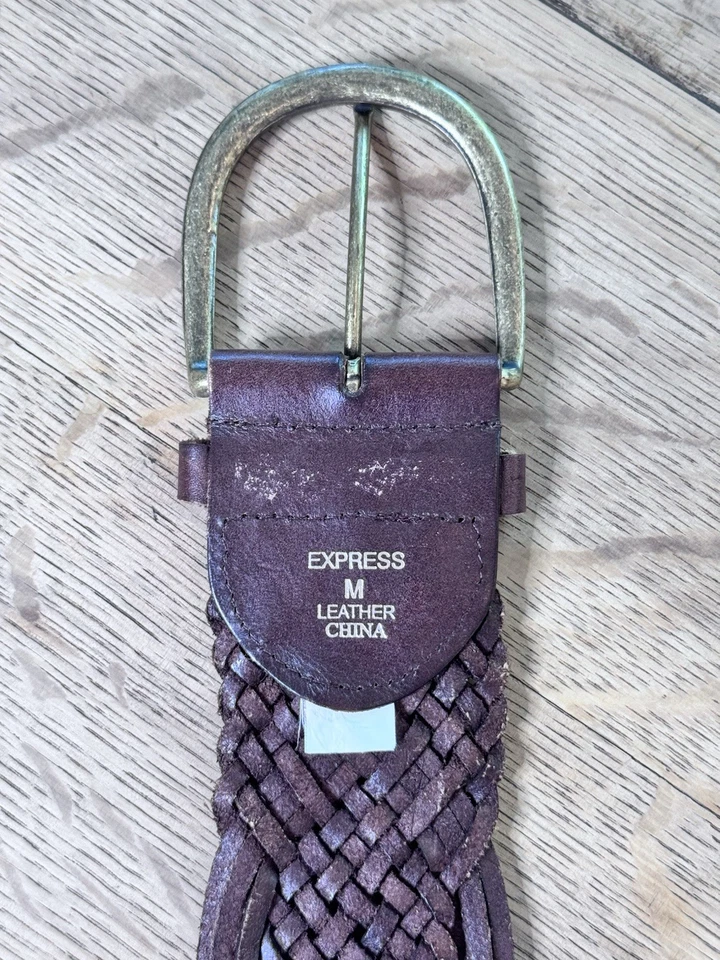 Mujer Talla M Marrón Express Tejido Cuero Cinturón Hebilla Dorada Boho Foto 3 de 4