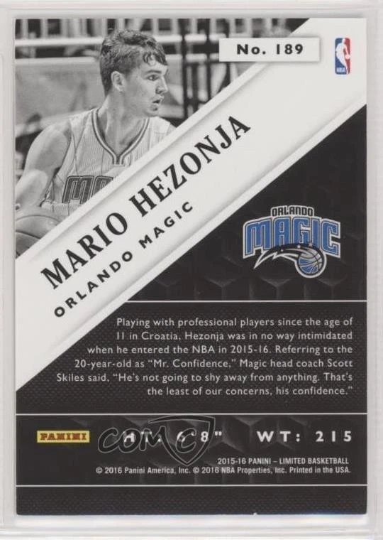 2015-16 Panini Limited /80 Mario Hezonja #189 Rookie RC - Image 2 of 2