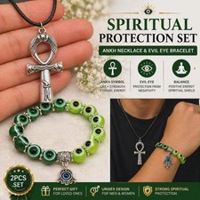 Ankh Necklace & Evil Eye Bracelet Set-bundle ...