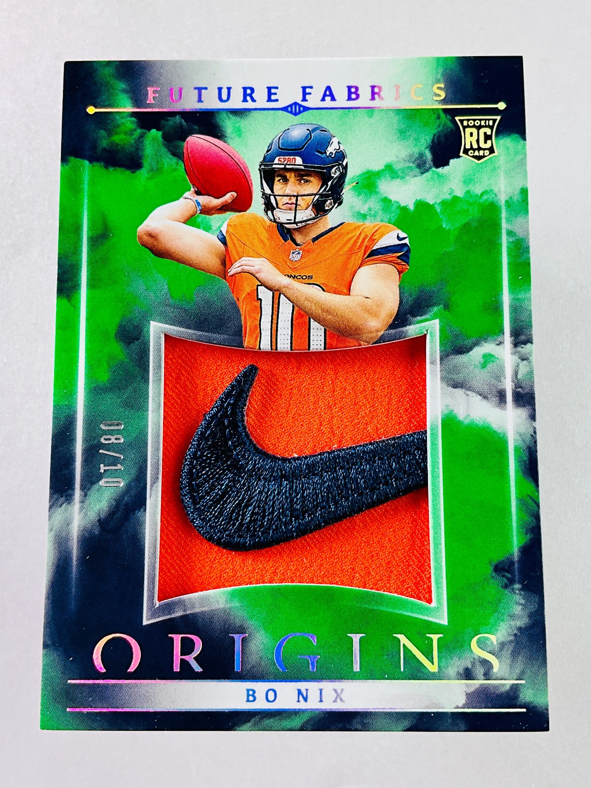 Bo Nix Panini Origins Future Fabrics #FFBNI Green