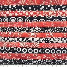 12 Fat Quarters Black, Red, & White #1 Batik Lunn Fabric FQ Pack 100% Cotton