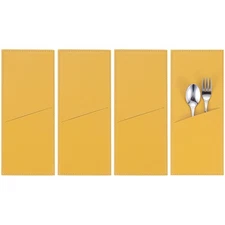 4 Pcs Leather Cutlery Sleeve Knife Bag Pouch for Dining Table, Yellow