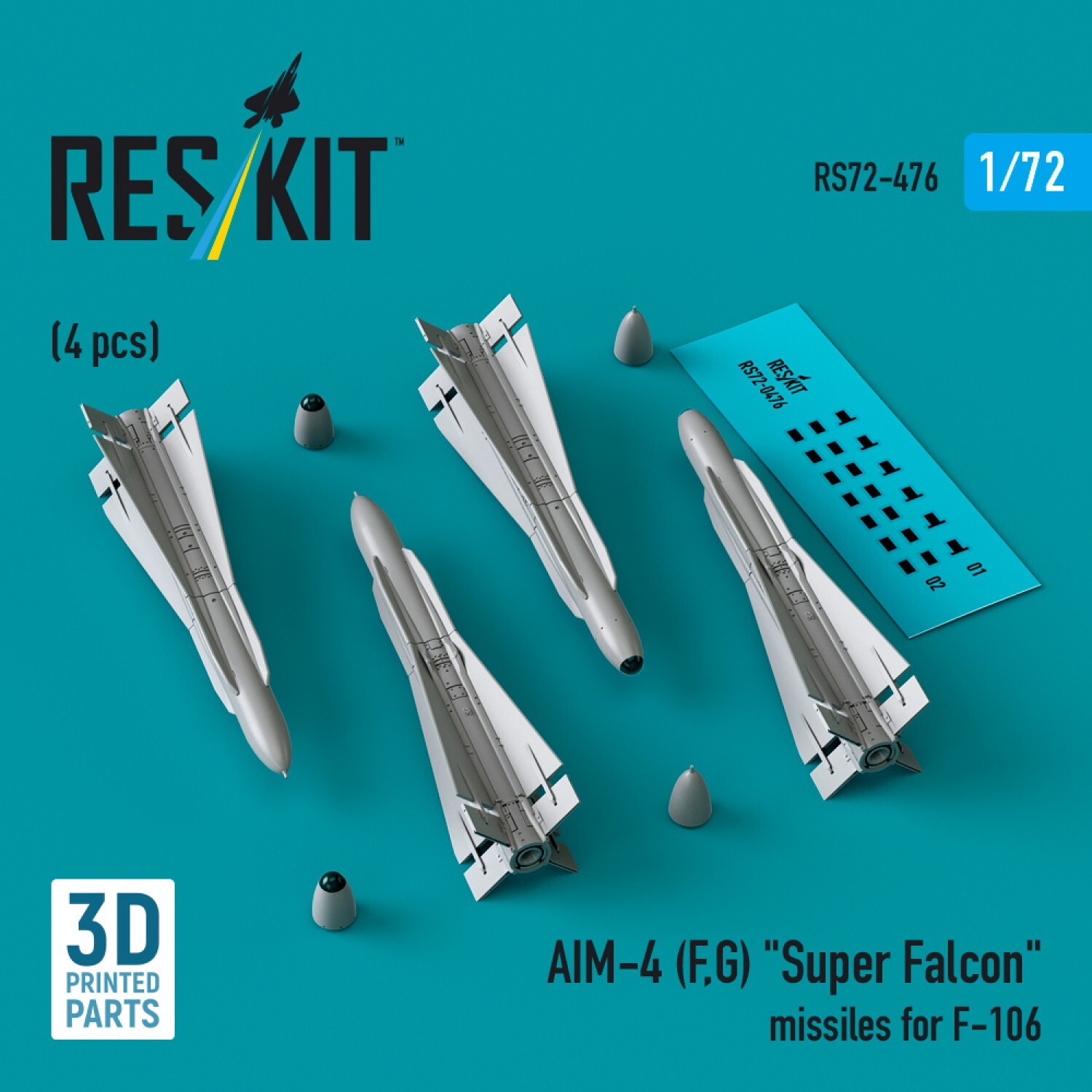 1:72 Scale AIM-4 Falcon Missiles for F-106 - ResKit RS72-0476 - 4pc Set