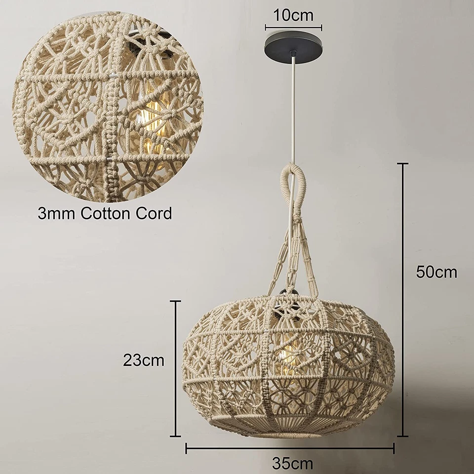 Boho Hanging Lamp Lampshade Hand Woven Lamps Living Room LED Filament Bulb - Image 4 of 4