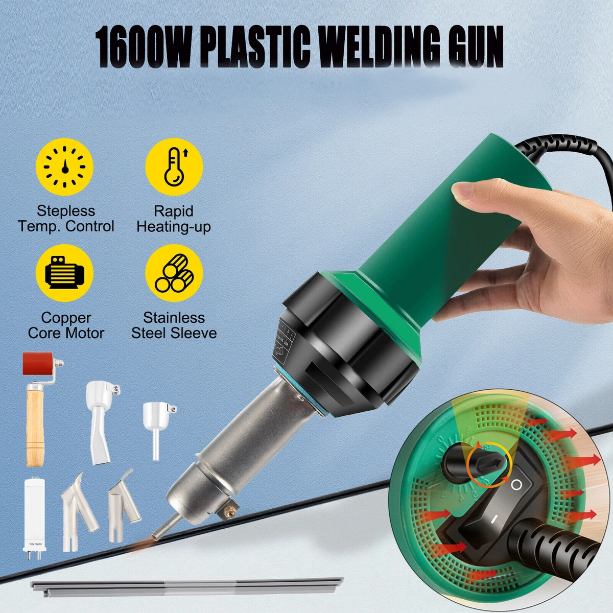 1600W Heat Hot Air Gun Torch Plastic Welder Welding Tool Kit