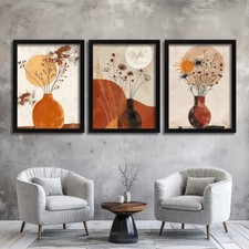 Abstract Botanical Art  Set Of 3 Prints, Scandi Floral Wall Art Minimalist Print