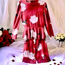 Vintage 70 s 100 Silk Long Sleeve Top Skirt SET Womens Size 10 Hong Kong