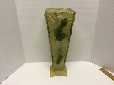 Vintage Acrylic Vase with Embedded Holly Greens Berries Christmas Winter 14.5 H