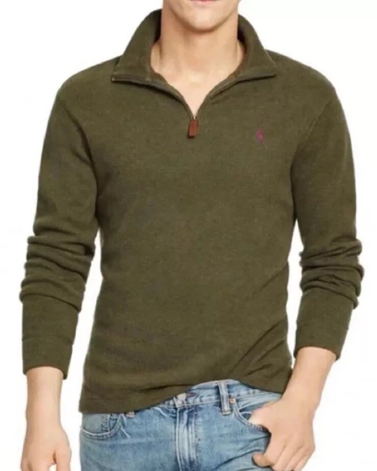 Polo Ralph Lauren maglione uomo blu medio pony 1 4 zip pullover felpa.