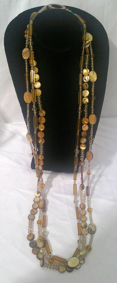 ✨ 18" Multi-Strand Amber, Beige, and Brown Glass Beaded Necklace – Elegant Foto 3 de 4