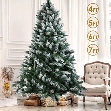 4/5/6/7Ft Luxury Christmas Tree Frosted Pine Cone Bushy Pine Xmas Tree Stand US