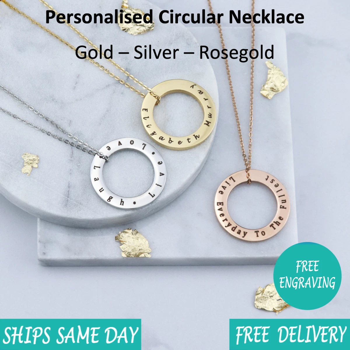 Silver circle pendant engraved deals