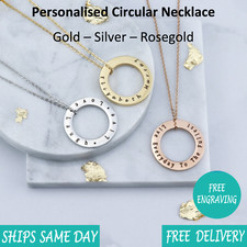 Personalised Engraved Jewellery Circle Necklace Rose Gold Silver Christmas Gift