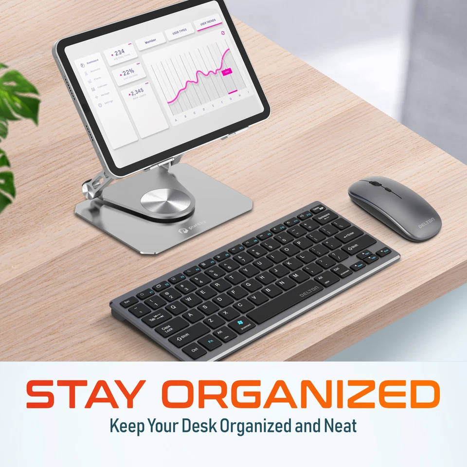 Delton SW60 iPad Stand & Wireless Keyboard and Mouse Tablet Holder - Silver - Image 2 of 4