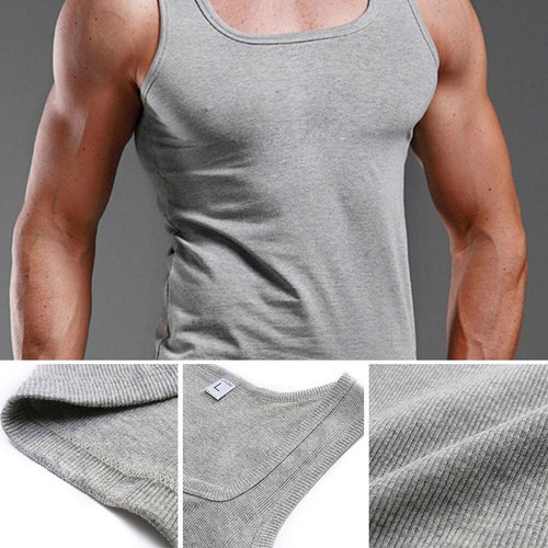 Men's T shirt Casual Tank Top Ribbed Undershirt Bodybuilding Sleeveless Vest