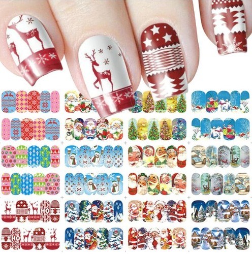 30 Blatt Weihnachts-Nagelsticker Set Mit Schneeflocken, Weihnachtsmann & Schneemann – Inkl. 2 Nagelfeilen