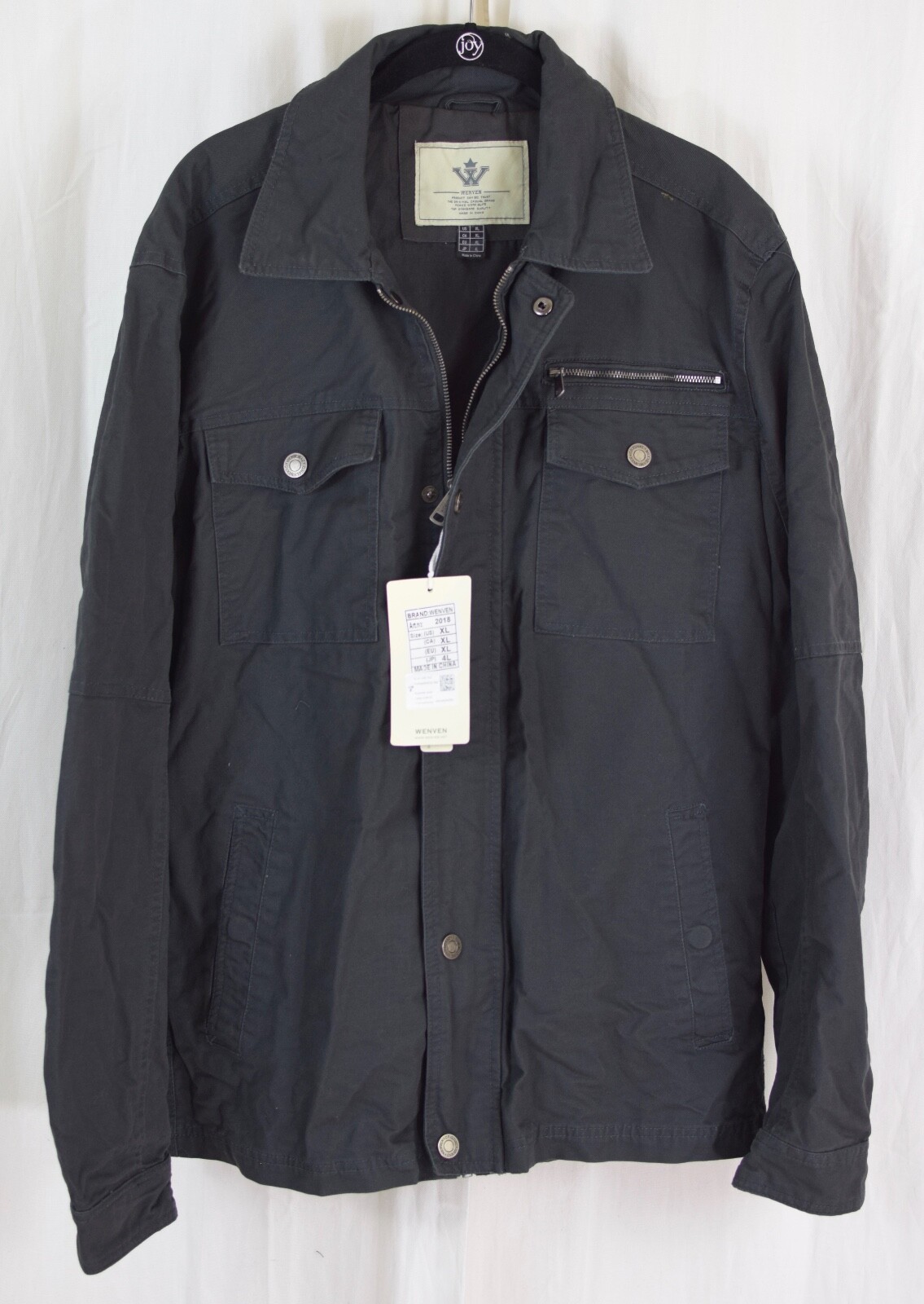 WenVen Men's Casual Canvas Cotton Military Lapel Jacket Black Size XL eBay