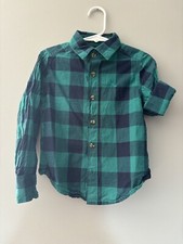 Tommy Bahama Kids Boys Button Down Plaid Preppy Shirt Size XS 4 Green Blue