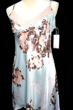 NEW w/TAG Linea Donatella Lace-Trim Soft Satin Floral Nightgown White,M, NWT