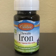 Carlson Labs Chewable Iron, Natural Grape Flavor, 27 mg 30 Tabs, 30 Servings