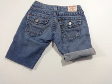 =-  True Religion Denim Jean Joey Short  Logo Buttons  Made in U.S.A. Size 25 #2