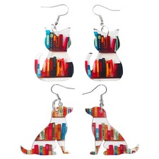 2 pares de aretes colgantes para mujer animales librería gato perro libro regalo para profesor