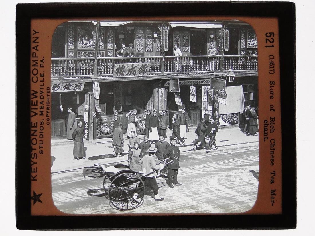 China Tee Händler Laden Geschäfte Keystone Glas magische Laterne Dia