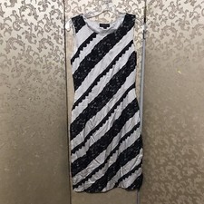 Tahari Beige Black Multi-Color Striped Lace Dress Size 2