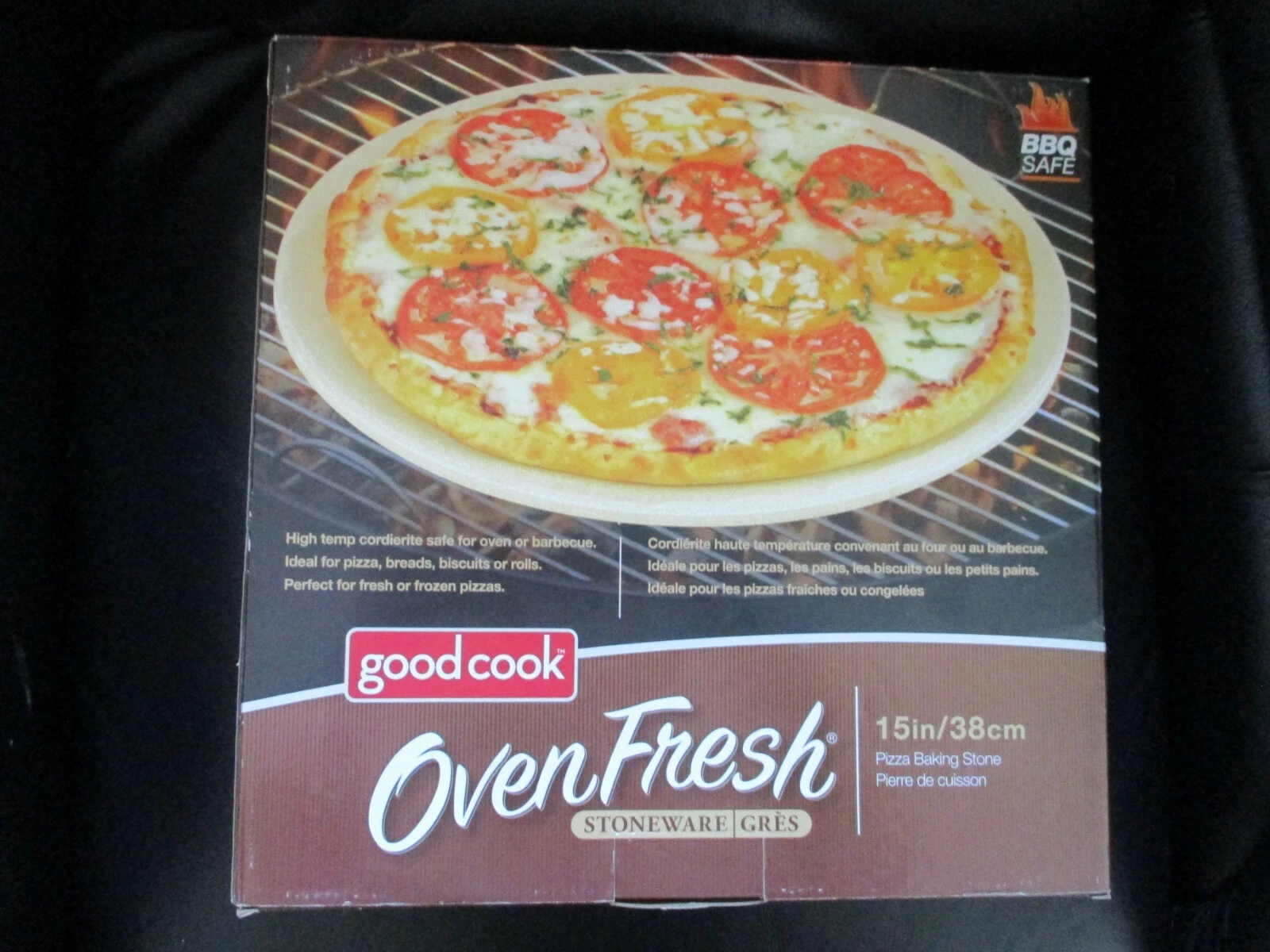 Oven Fresh 15" Stoneware BBQ Safe Round Pizza Baking Stone & Instructions NEW