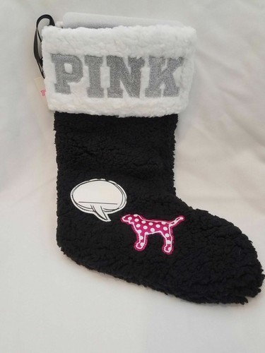 NWT Victoria's Secret PINK Christmas Stocking White or Black Sherpa- Super Cute! - Picture 7 of 14