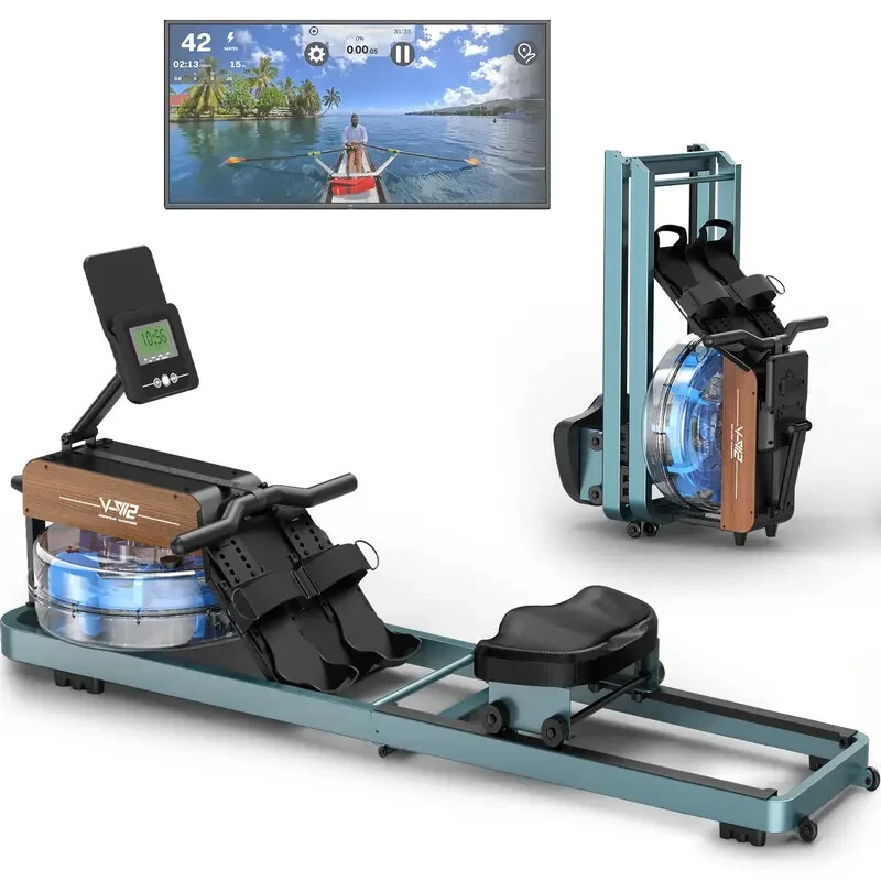 Rameur à eau pliable avec support tablette et capacité 160 kg en bois de frêne