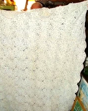 Antique White Hand Crochet Double+ Bedspread Coverlet 72x96" 8 Pointed Star Rose