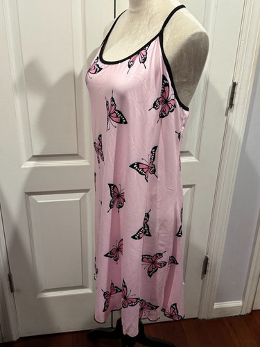 Women Pink w/Butterflies Print Strap Nightgown Sz XL 30"L x 20"W - Picture 3 of 4