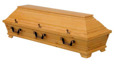 Sarg Erdbestattung Kiefer Honigton lackiert ausgeschlagen Einsatzbereit
