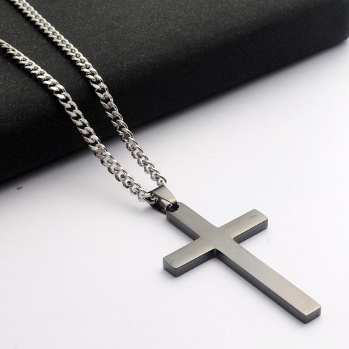 Stainless Steel Plain Silver Jesus Cross Crucifix Pendant Necklace Mens & Womens - Picture 16 of 16