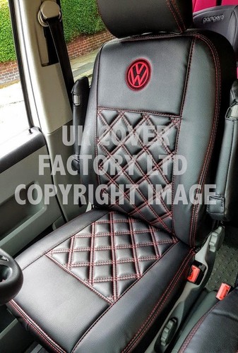 PREMIUM 1+2 VAN SEAT COVERS VW TRANSPORTER T5 T6 RED BENTLEY A3 - Picture 5 of 10