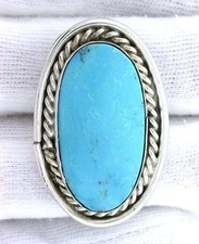 Vintage Handmade Navajo Southwest Pure Sterling Silver Turquoise Cabochon Ring