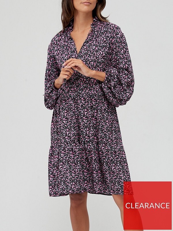 V by Very Tie Neck Shift Dress Purple Floral UK 10 RRP £35 BNWT