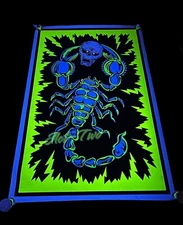 Vintage 1996 Scorpion w Skull 23”x35” Blacklight Poster Flocked Velvet USA