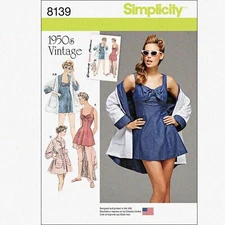 RetroWave 1950s Women's Bathing Dress & Beach Coat Sewing Pattern, Sizes 14-22