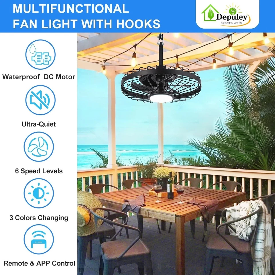 Depuley Outdoor Ceiling Fan with Light: 20 Inch Waterproof Gazebo Fans with Ligh - Image 2 of 4