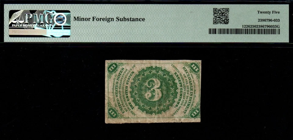 3rd Issue 1864-69 3c PMG VF 25 Washington Fractional Currency! - Image 2 of 2