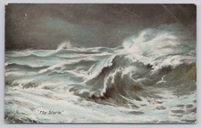 The Storm Big Crashing Waves Atlantic Ocean Sea Antique Vintage 1907 Postcard
