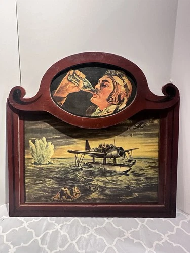 Vintage Coca-Cola WWII Aviation Collectible Wooden Sign