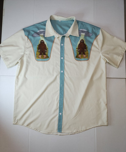 Retro Button Up Sasquatch UFO Shirt 2XL