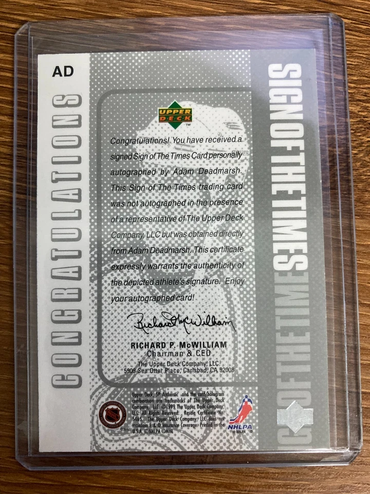 1998-99 Sp Authentic Sign Of The Times - Adam Deadmarsh Auto - Avalanches - Image 2 of 2