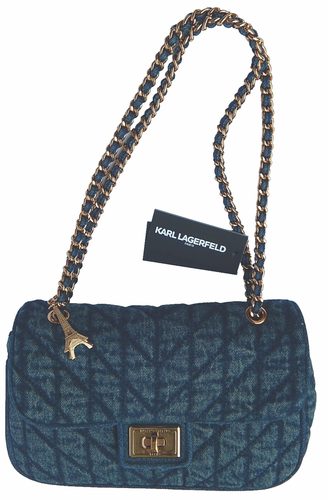 Karl Lagerfeld Paris BLUE DENIM QUILTED BAG Handbag/Shoulder Bag NEW AUTHENTIC - Picture 2 of 8