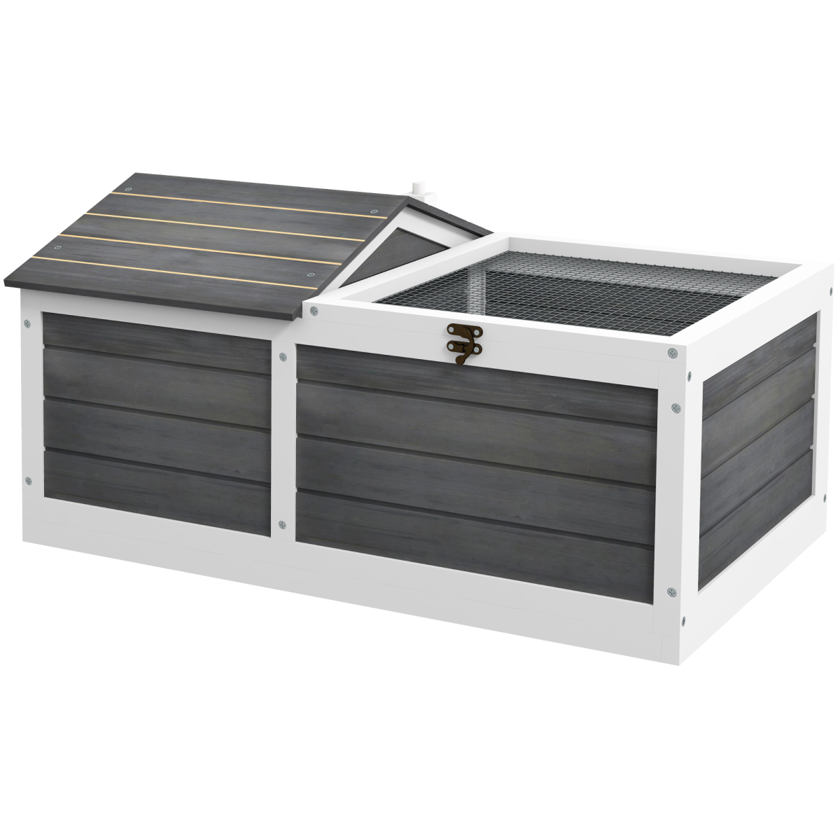 Pawhut Unisex Grey Wooden Tortoise House, Small Pet Reptile With Hide Shelter Den And Run In - Image 2